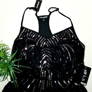 Express Black Sequin Sleeveless Cocktail Dress